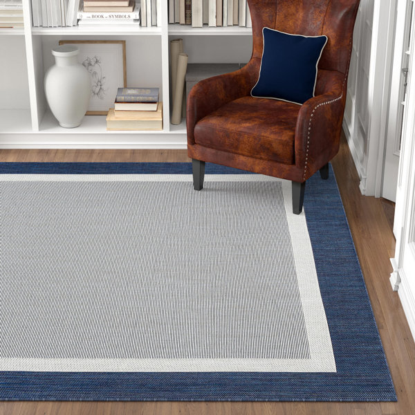 Three Posts™ Damascus Flatweave Indoor / Outdoor Area Rug in Navy